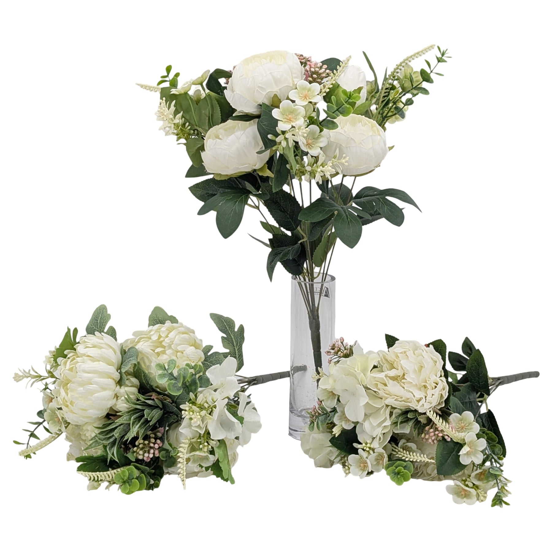 Premium Artificial Elegant White Floral Bunches – 12 Pack Assorted 44cm