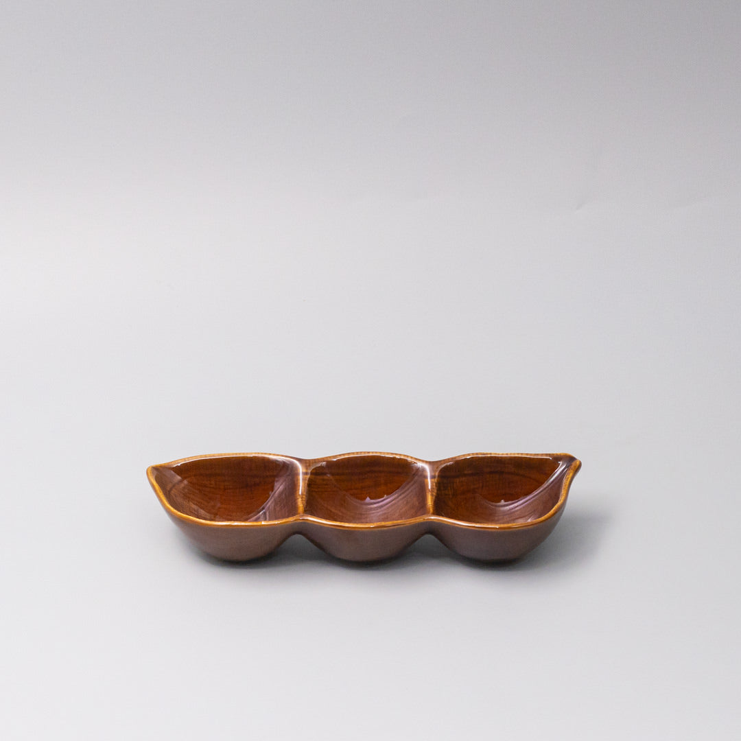 Premium Edamame Triple Pod Dish – Chestnut Brown 20cm