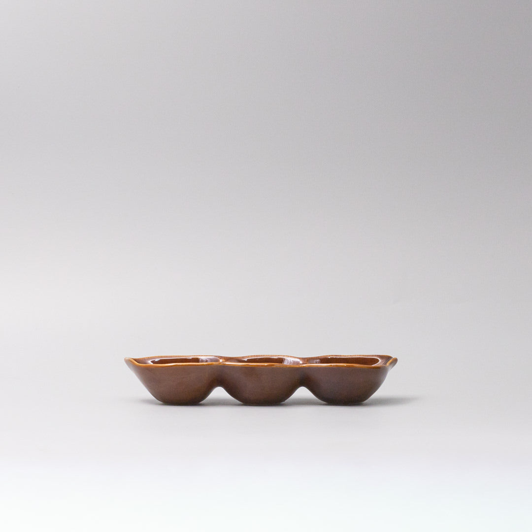 Premium Edamame Triple Pod Dish – Chestnut Brown 20cm