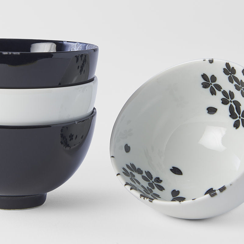 Premium Sakura Bowl Set – Black and White 200ml, 4 Piece
