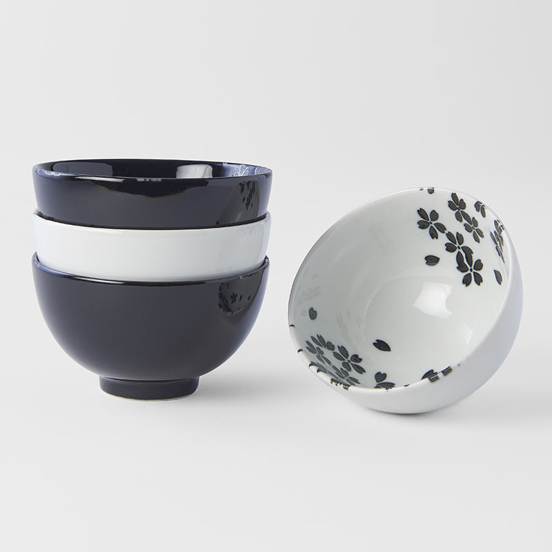 Premium Sakura Bowl Set – Black and White 200ml, 4 Piece