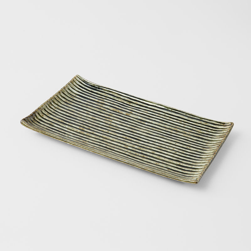 Premium Ceramic Sushi Plate – Green Contour Glaze 24cm