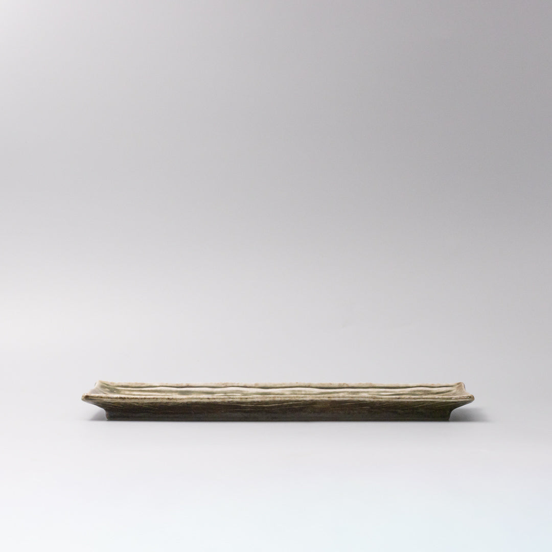 Rectangular Sage Glaze Ceramic Serving Plate 33x10cm Green Japanese Tableware