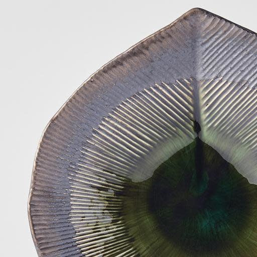 Premium Shallow Leaf Shape Bowl – Midori Ridge Glaze 25.5 x 23cm