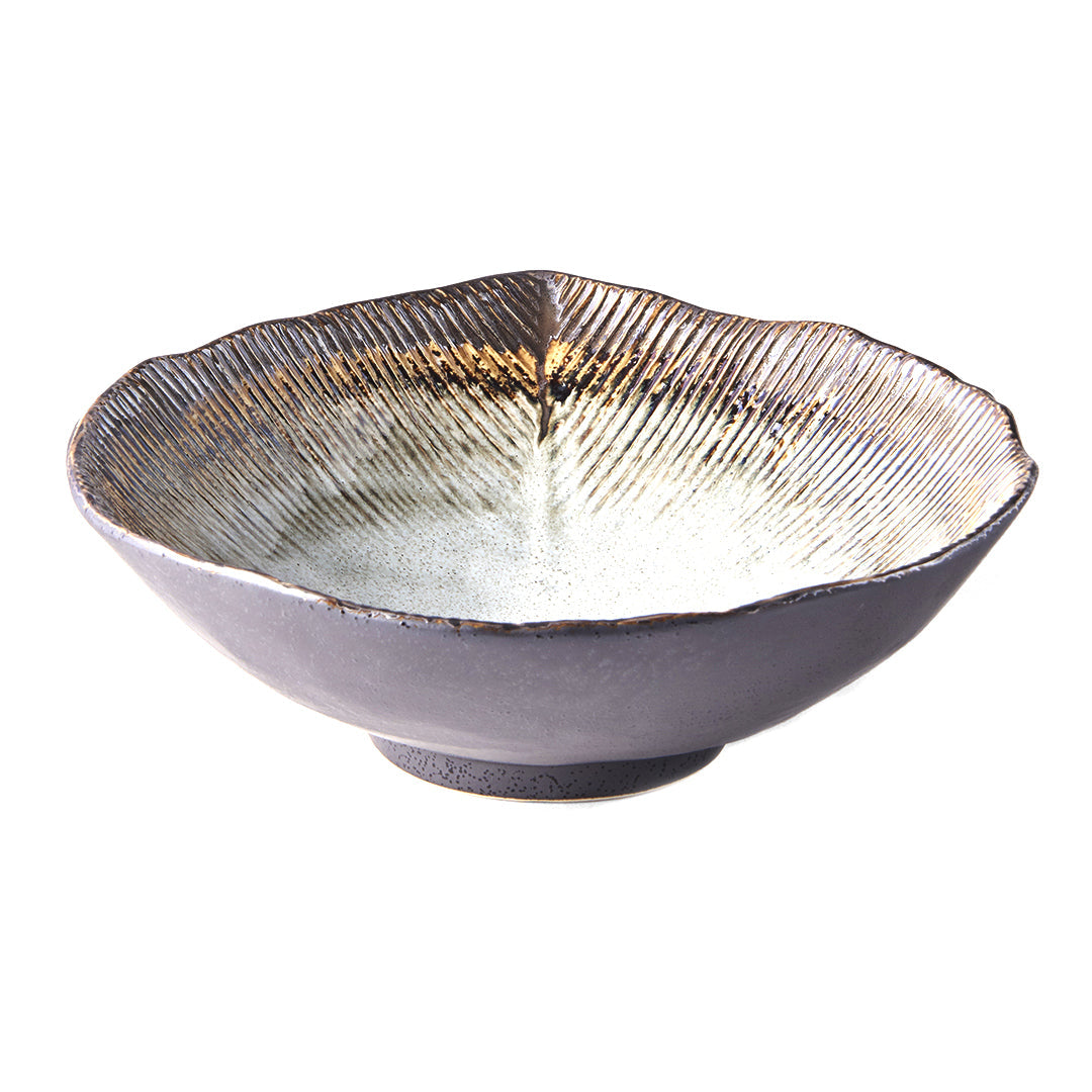 Premium Irregular Ceramic Bowl – Akane Grey Glaze 22cm