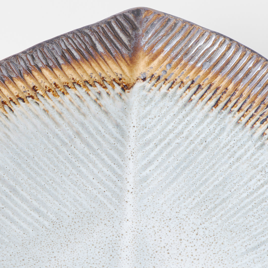 Premium Shallow Leaf Ceramic Bowl – Akane Grey Glaze 25cm