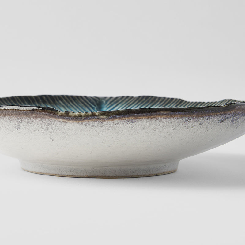 Premium 25cm Sky Blue Glaze Leaf Shape Shallow Ceramic Bowl Dishwasher Safe