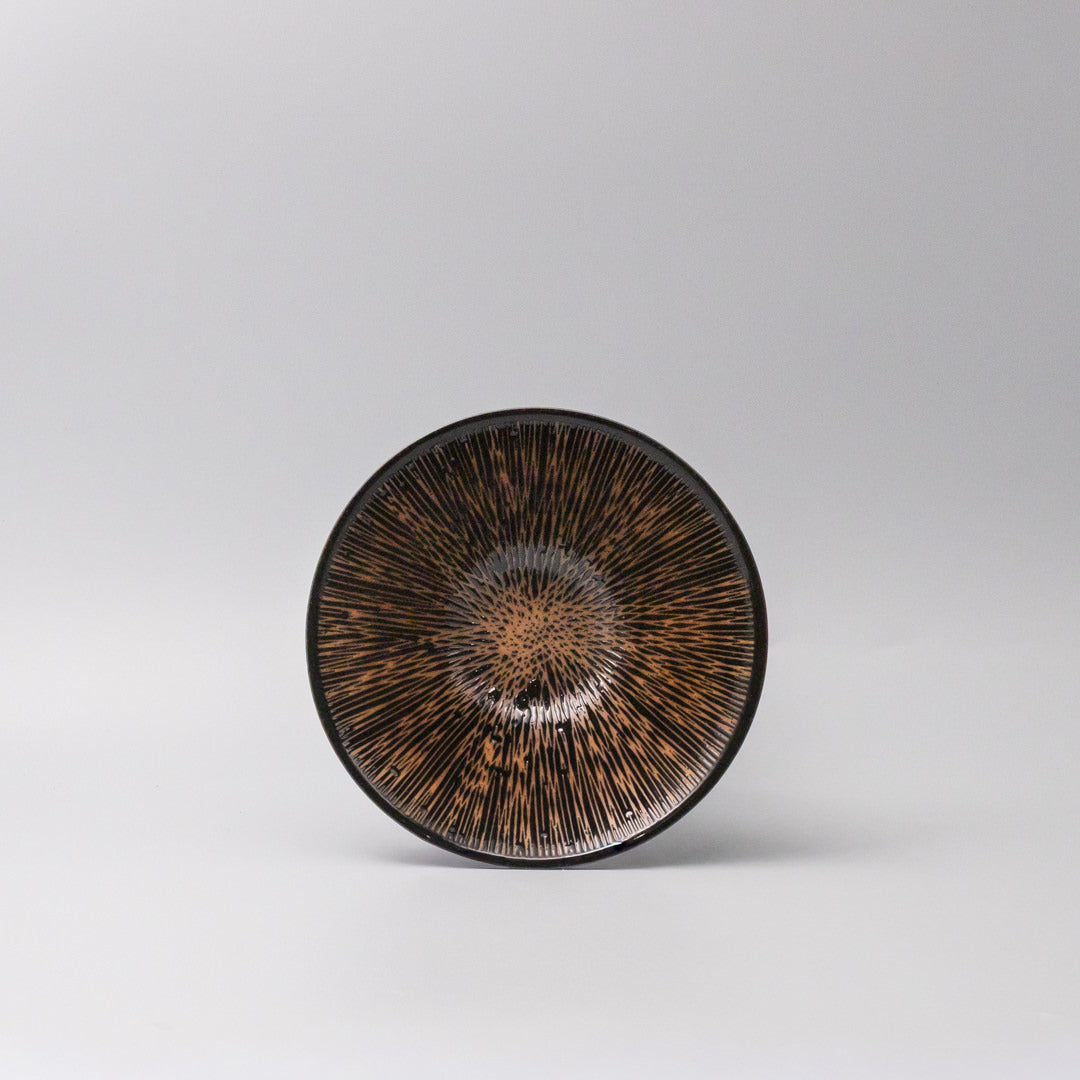 Premium Ceramic V-Shaped Bowl – Bronze Converging Line Glaze 19cm
