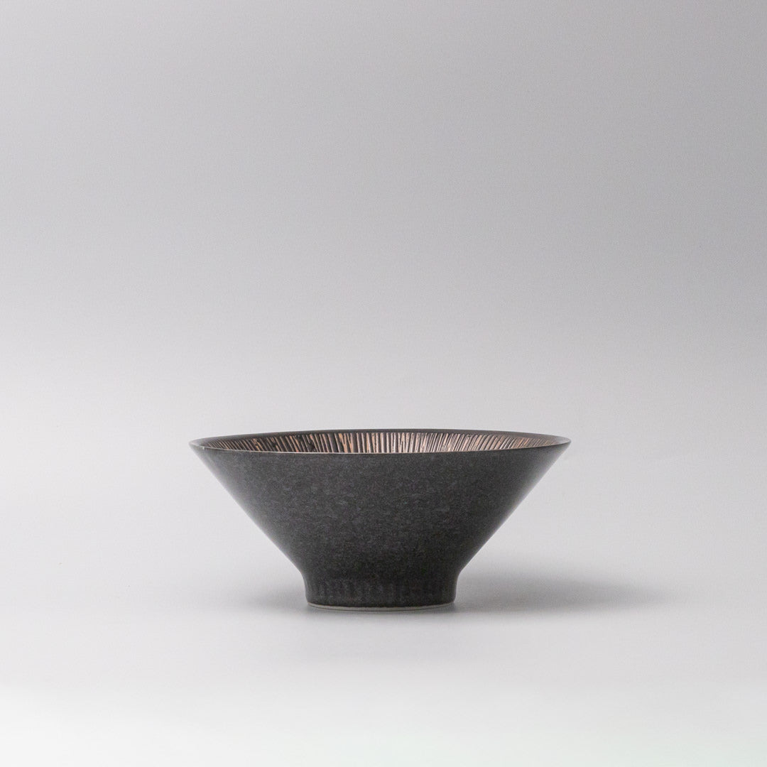 Premium Ceramic V-Shaped Bowl – Bronze Converging Line Glaze 19cm