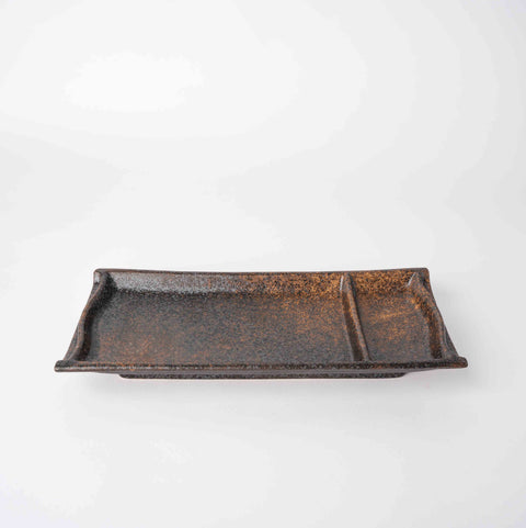 Mottled Earth Glaze 21cm Sushi Plate with Built-In Sauce Dish