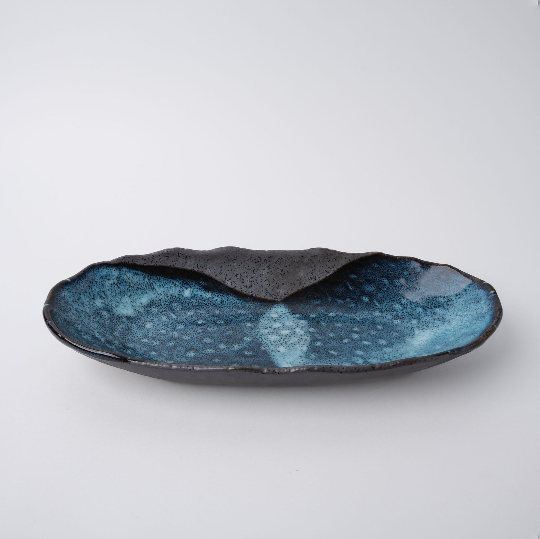Premium 32cm Storm Glaze Organic Oval Ceramic Platter Japanese Tableware