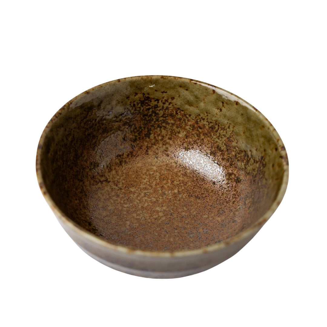 Premium Ceramic Fluted Udon Bowl – Brown Chestnut Glaze 17cm