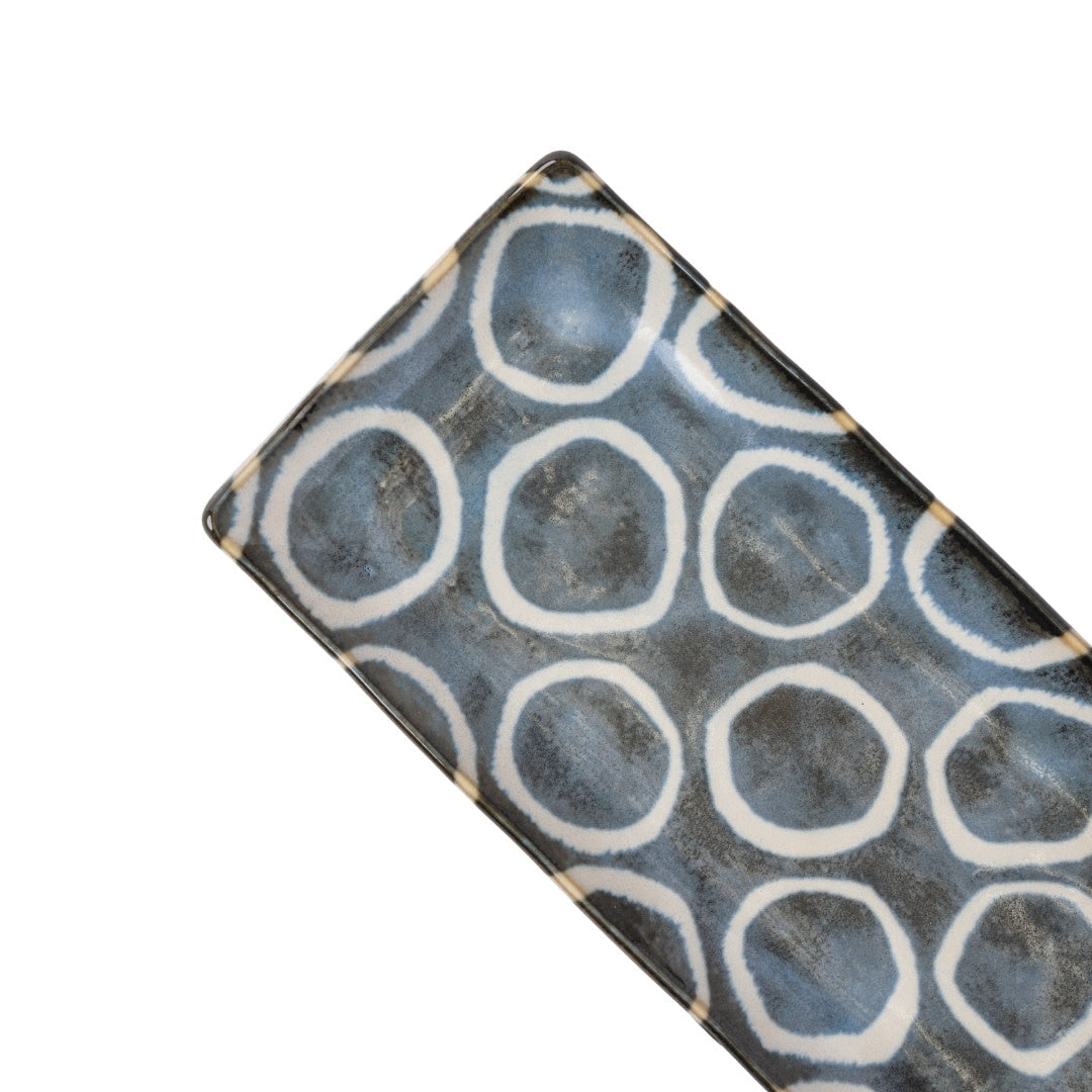 Premium 27cm Brush Blue Ring Glaze Ceramic Sashimi Plate Dishwasher Microwave Safe