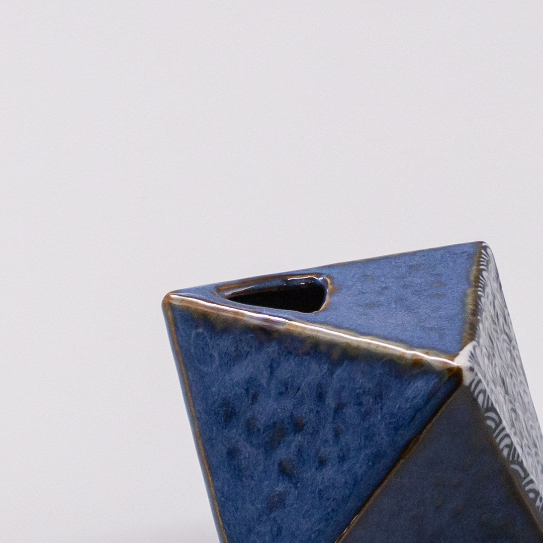Triangular Indigo Wave Vase 130ml Ceramic Decorative Vase Dishwasher Microwave Safe