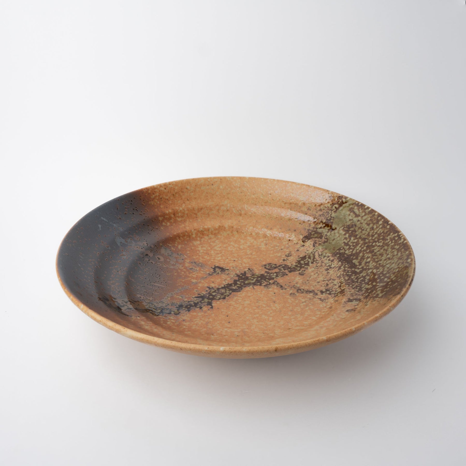 Premium Flat Base Serving Bowl – Brown Wabi Sabi Glaze 29cm