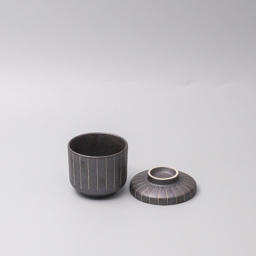 170ml Matt Black Stripe Glaze Chawanmushi Cup Japanese Steamed Egg Bowl