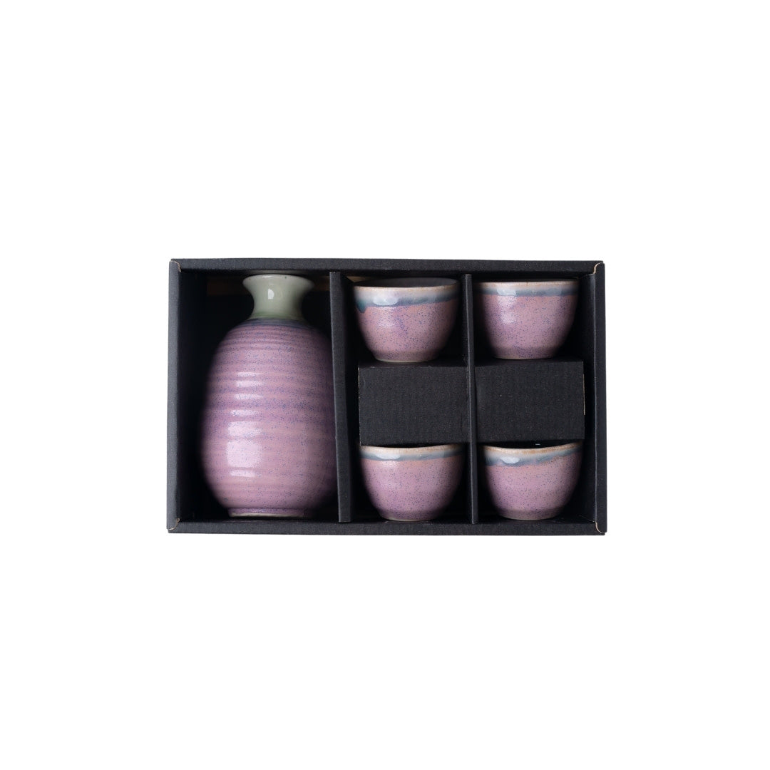 Premium Ceramic Sake Set for Four – Pink Lilac Glaze 280ml