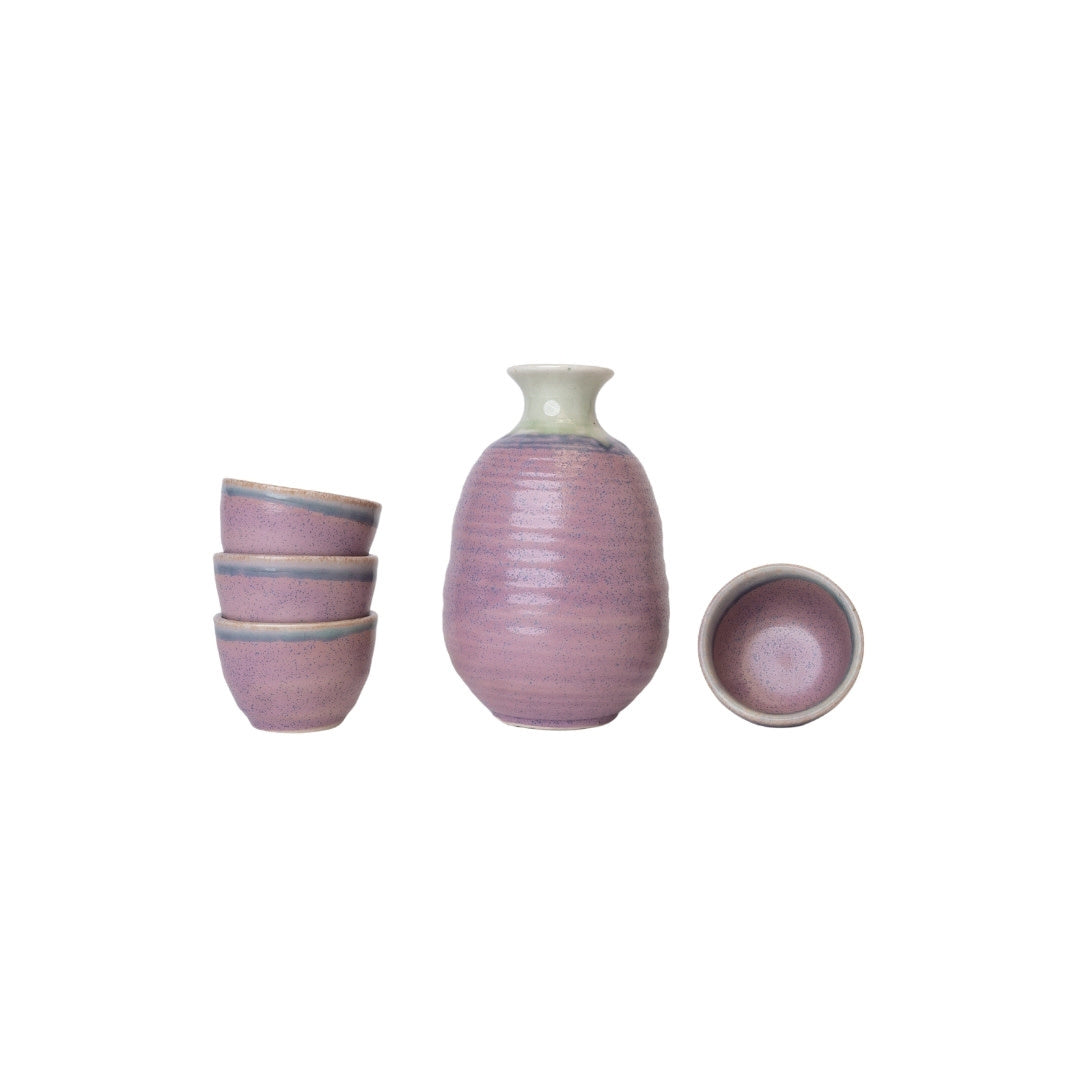 Premium Ceramic Sake Set for Four – Pink Lilac Glaze 280ml