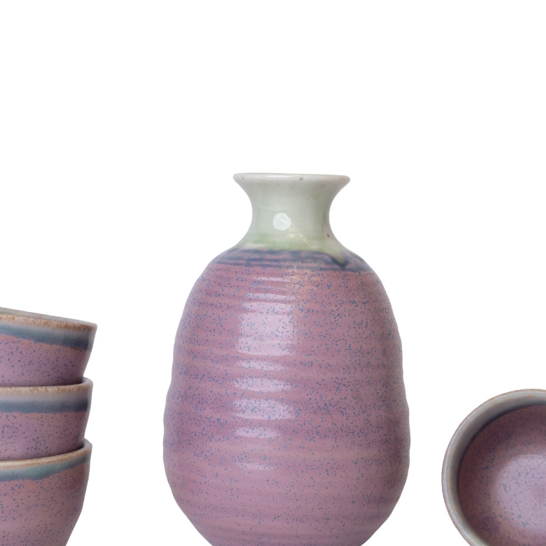 Premium Ceramic Sake Set for Four – Pink Lilac Glaze 280ml