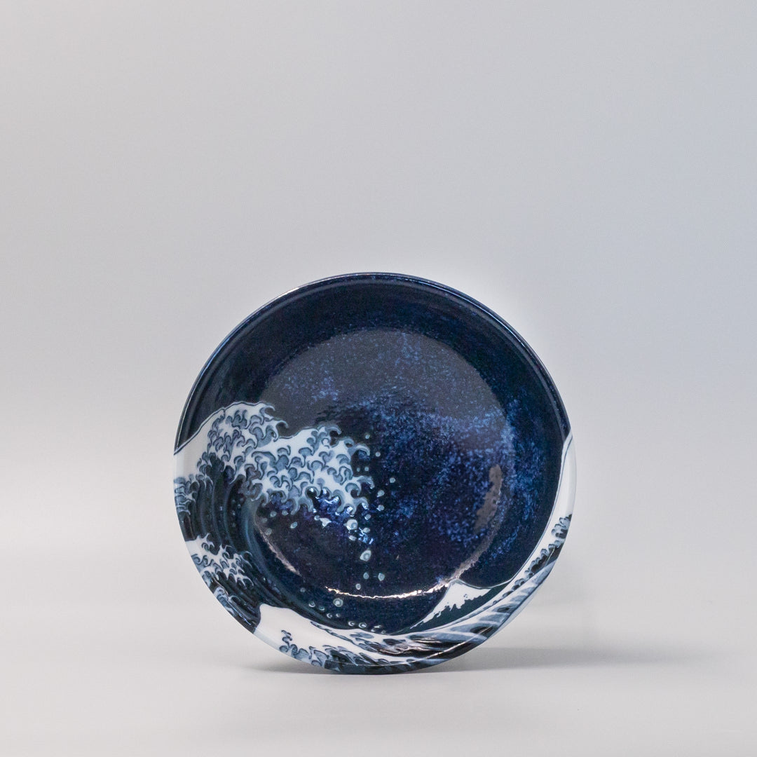 Premium Hokusai Great Wave Udon Bowl - Dark Blue, 19.5cm