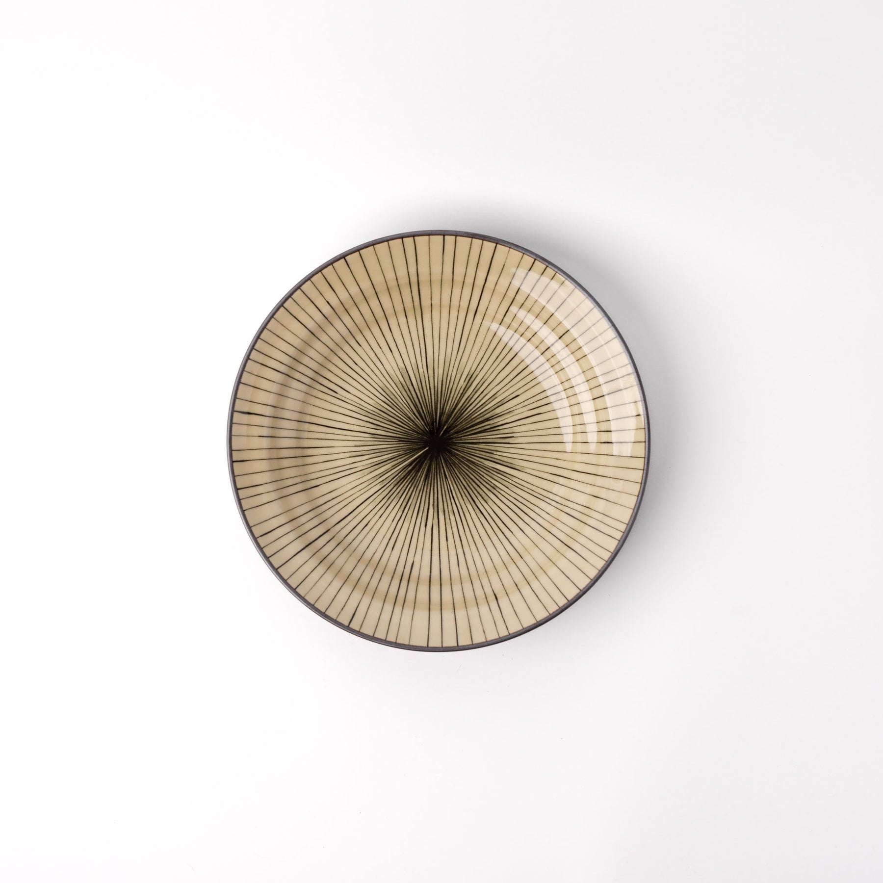 Premium Shallow Flat-Based Bowl – Light Brown Green Converging Line Glaze 20cm
