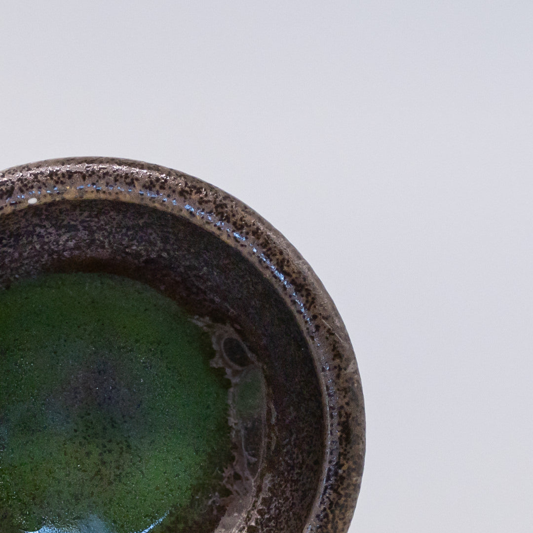 Premium Ceramic Forest Glass Bowl – Dark Green Wabi Sabi Glaze 12cm