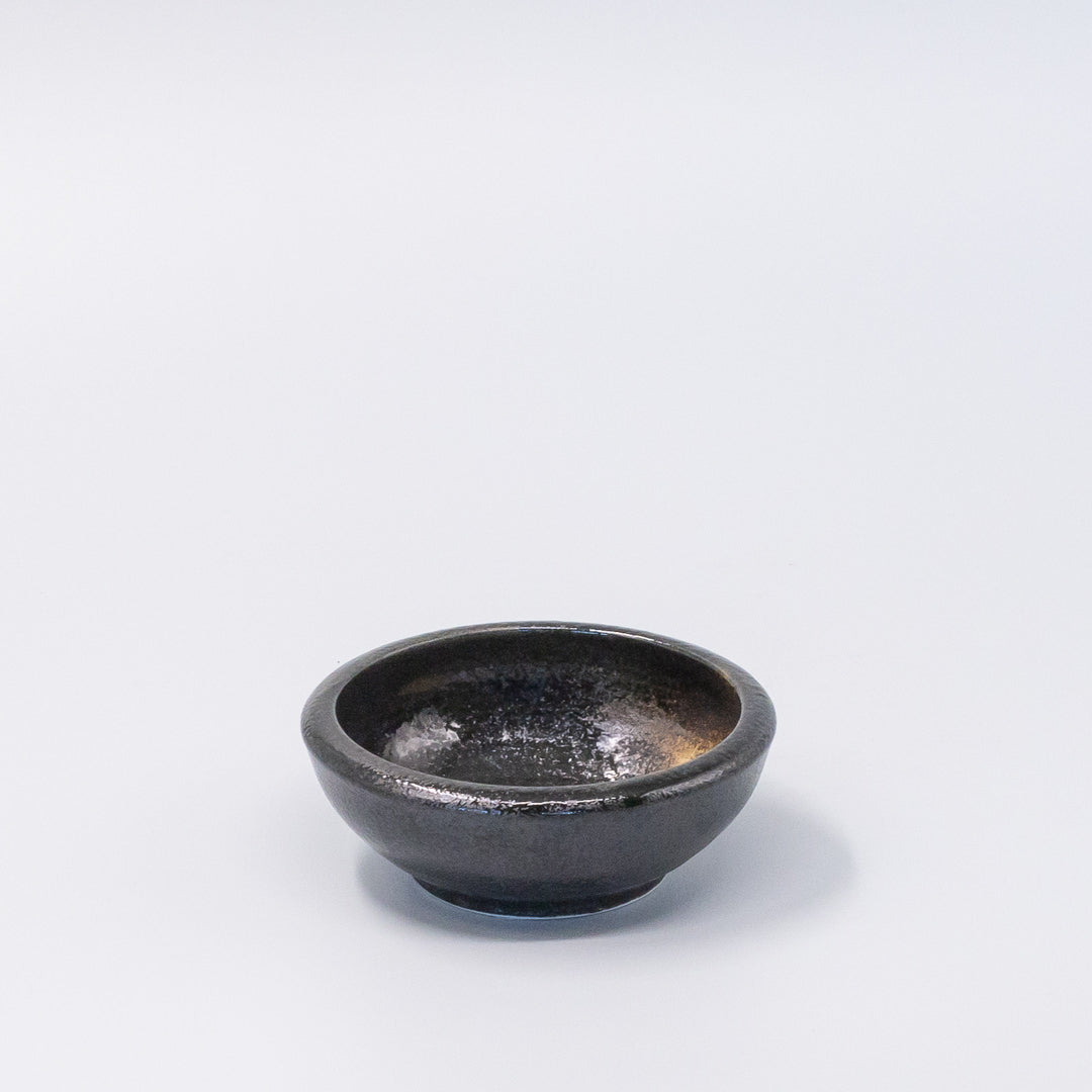 Premium Ceramic Gold Brush Bowl – Black Wabi Sabi Glaze 12cm