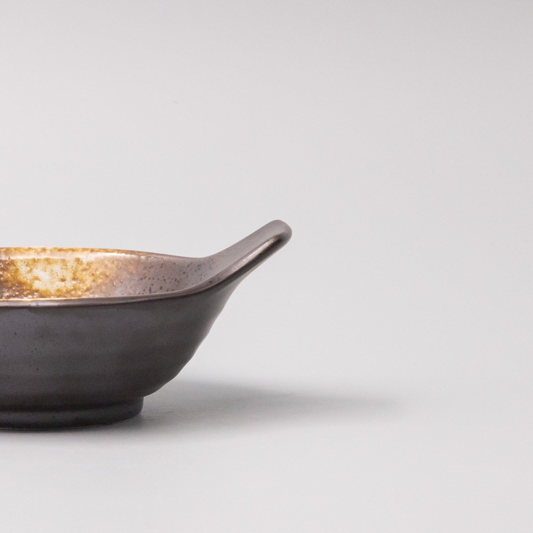 Premium 12cm Bronze Glaze Ceramic Bowl with Handle 160ml Dishwasher Microwave Safe