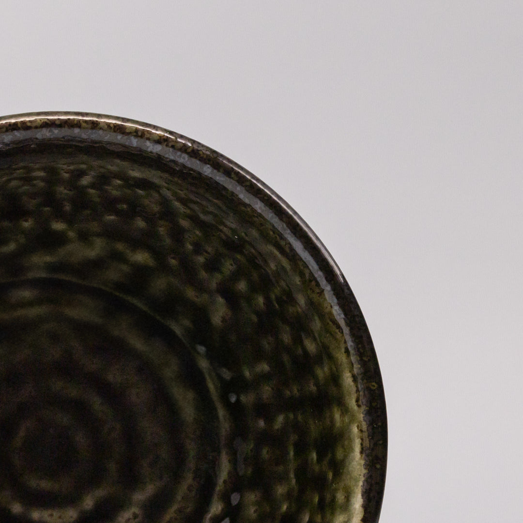 Shinogi Moss Black Glaze 18cm Bowl Dark Green Japanese Noodle Bowl
