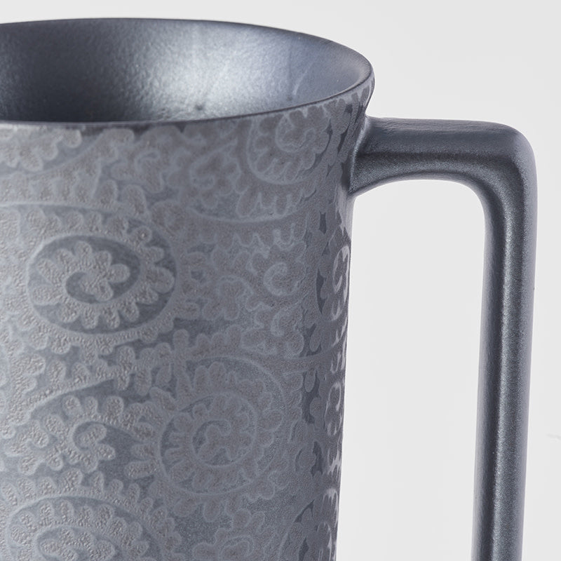 Premium Ceramic Mug with Handle – Silver Black Scroll Design 350ml
