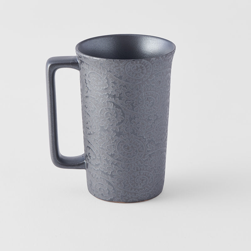 Premium Ceramic Mug with Handle – Silver Black Scroll Design 350ml