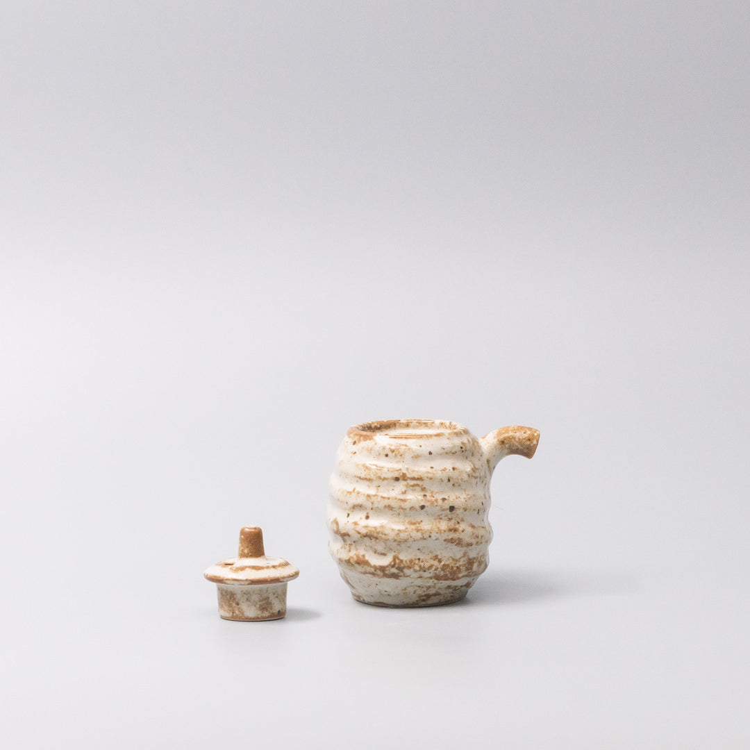 Premium Rustic White Sand Ceramic Soy Pot Japanese Sauce Server
