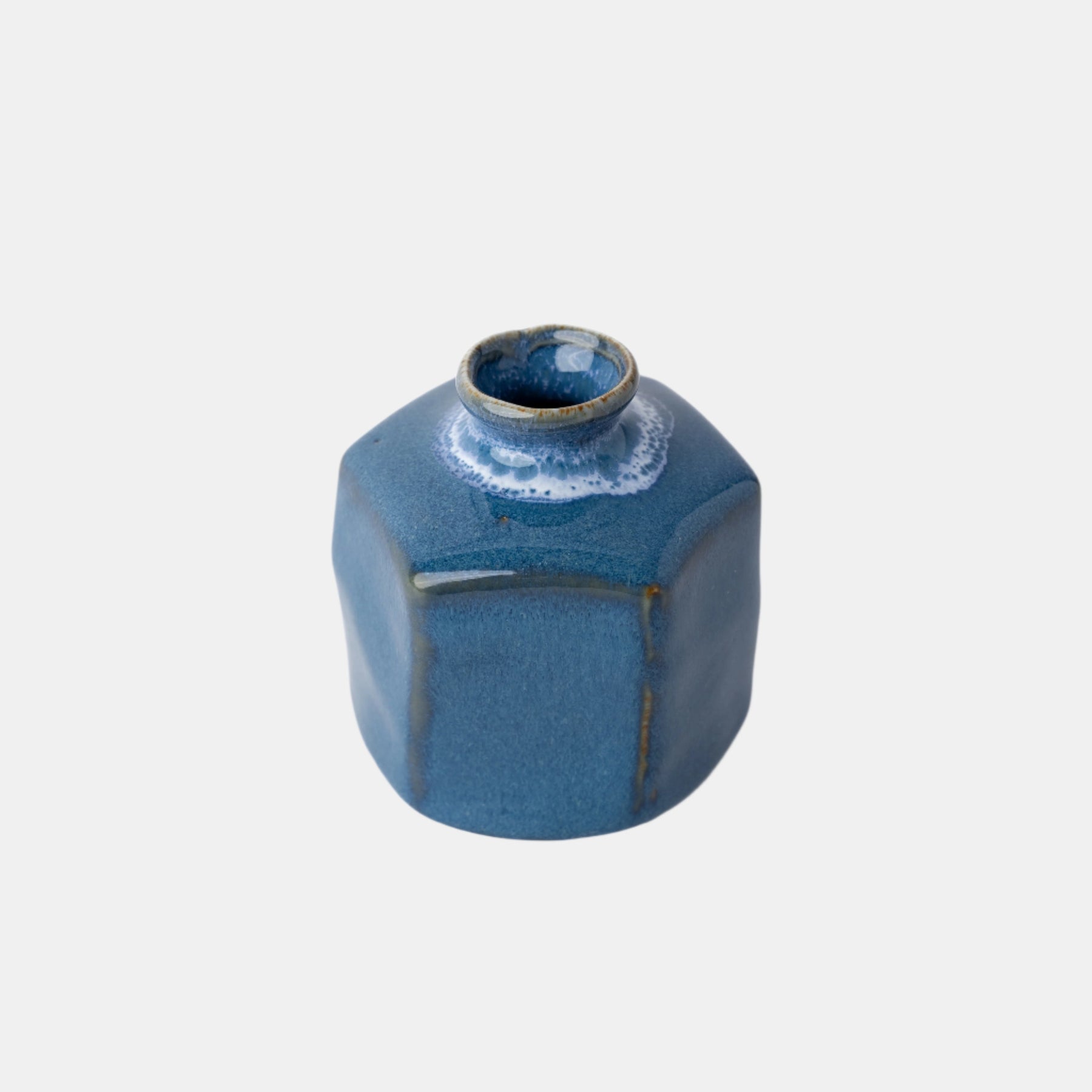 Premium 9cm Blue Hexagon Small Ceramic Vase