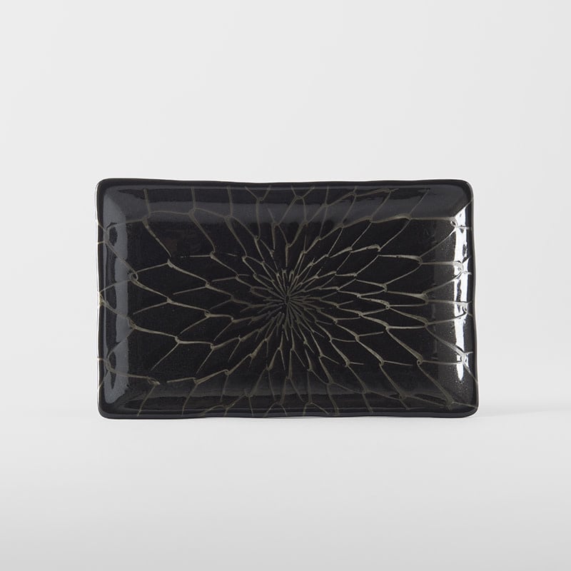 Premium Sushi Plate with Charcoal Net Design - 22cm
