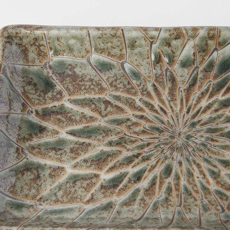 Premium Sushi Plate with Forest Green Net Design - 22 x 13cm