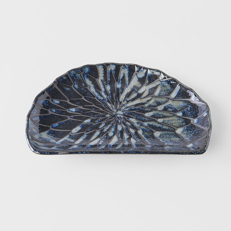 Premium D-Shaped Plate – Dark Blue Indigo Design 21cm