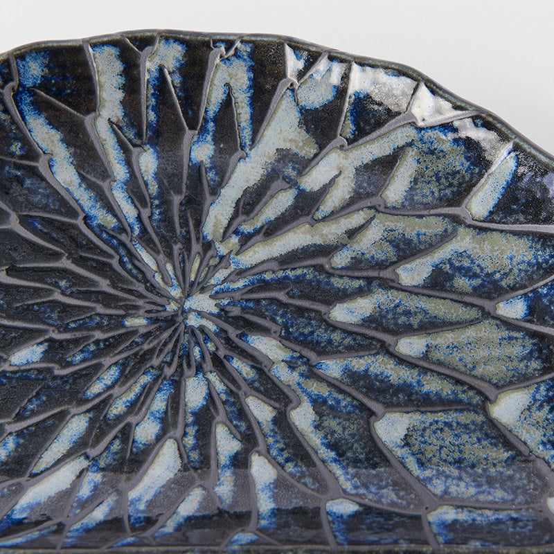 Premium D-Shaped Plate – Dark Blue Indigo Design 21cm