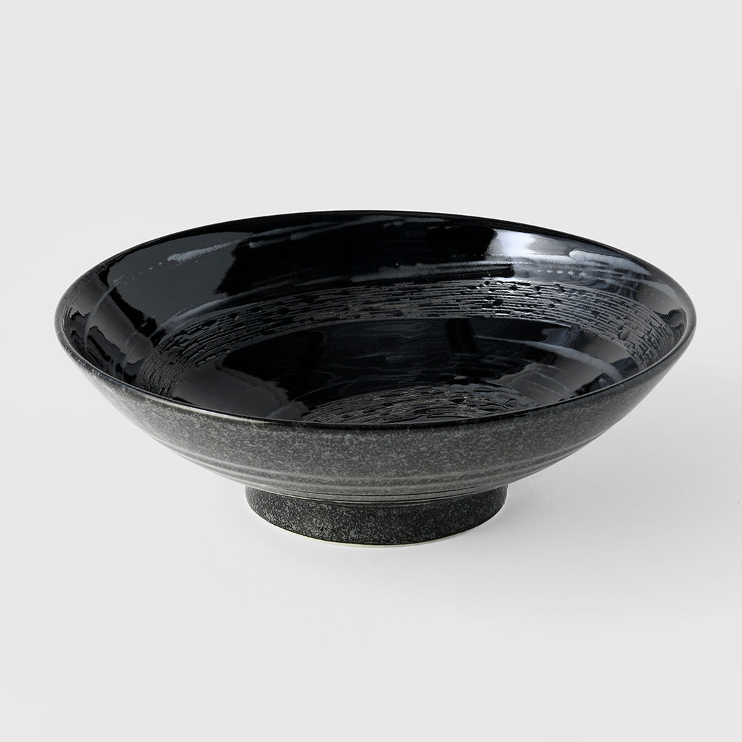 Premium Ceramic Ramen Bowl – Black Gunmetal Swirl Glaze 24.5cm, 900ml
