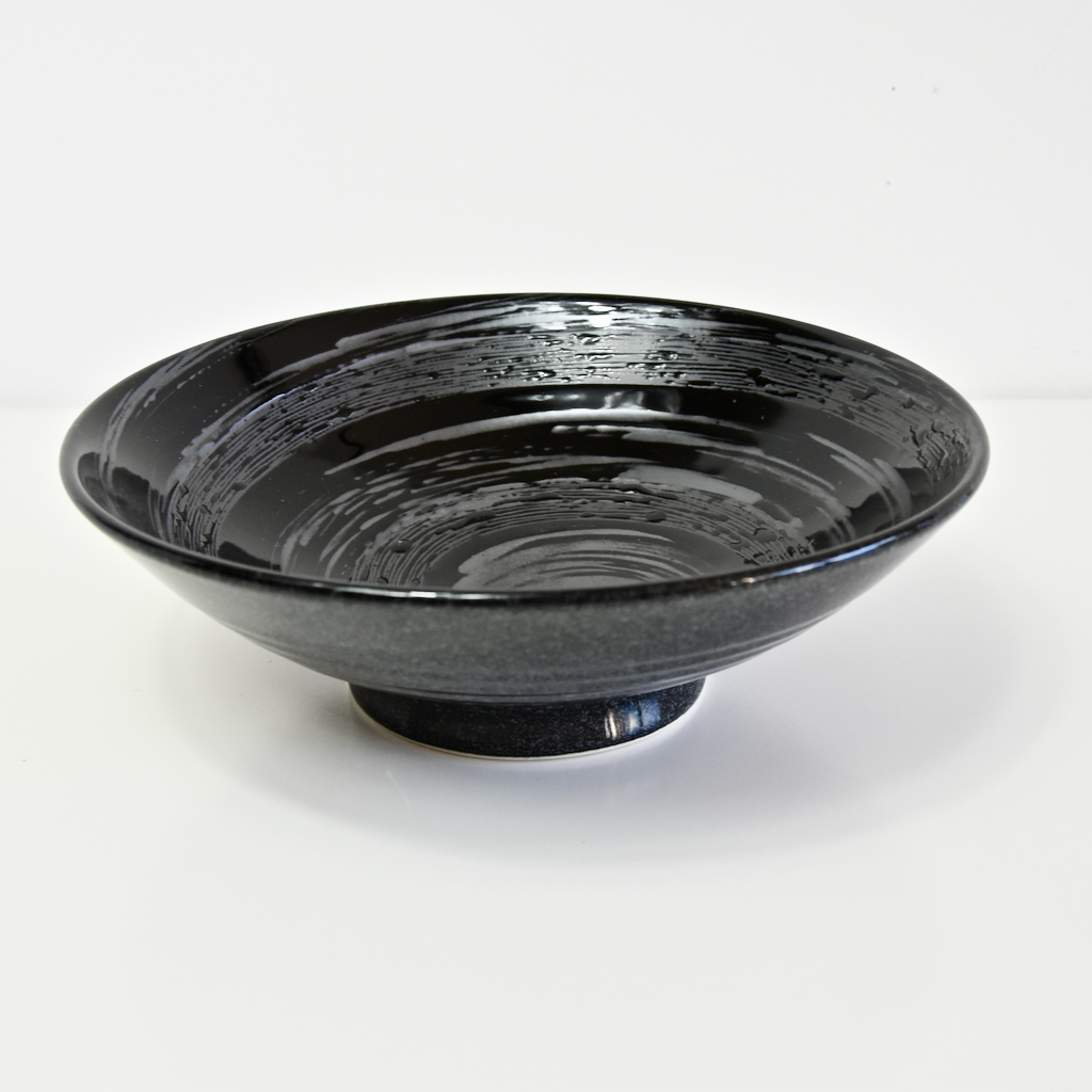 Premium Ceramic Ramen Bowl – Black Gunmetal Swirl Glaze 24.5cm, 900ml