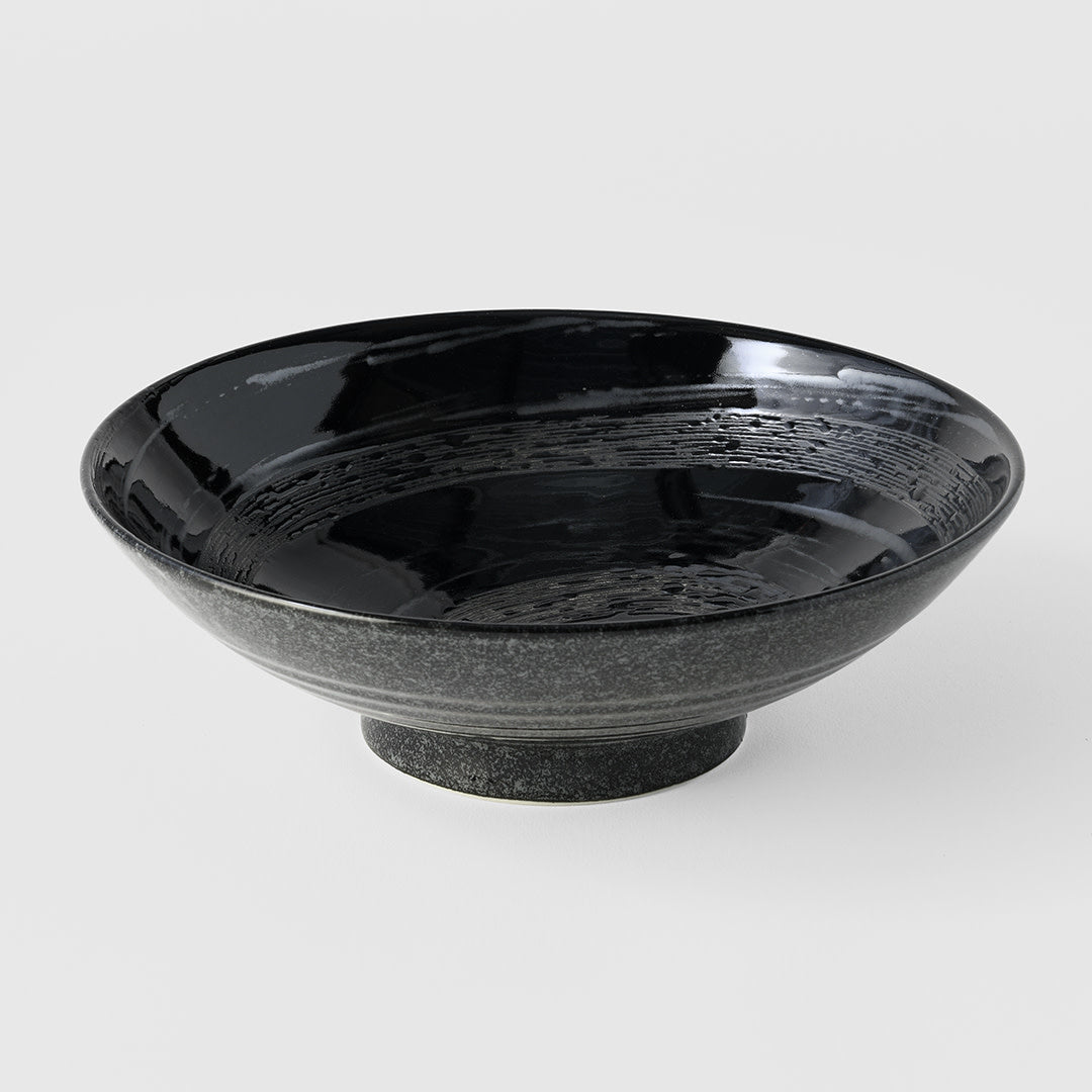 Premium Ceramic Ramen Bowl – Black Gunmetal Swirl Glaze 24.5cm, 900ml