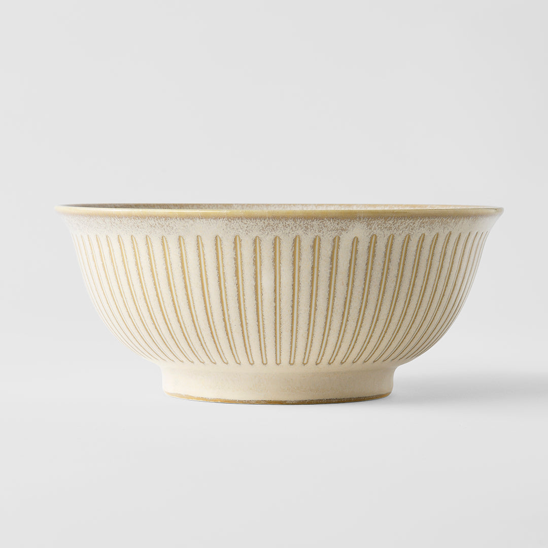 Premium Ceramic Udon Bowl – Cream Ridged Alabaster Glaze 18cm, 700ml