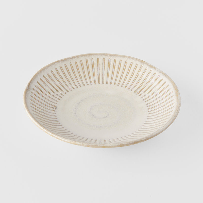 Premium Tapas Plate – Beige Ridged Alabaster Glaze 16.5cm