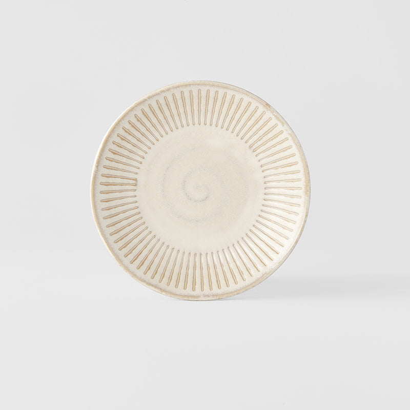 Premium Tapas Plate – Beige Ridged Alabaster Glaze 16.5cm