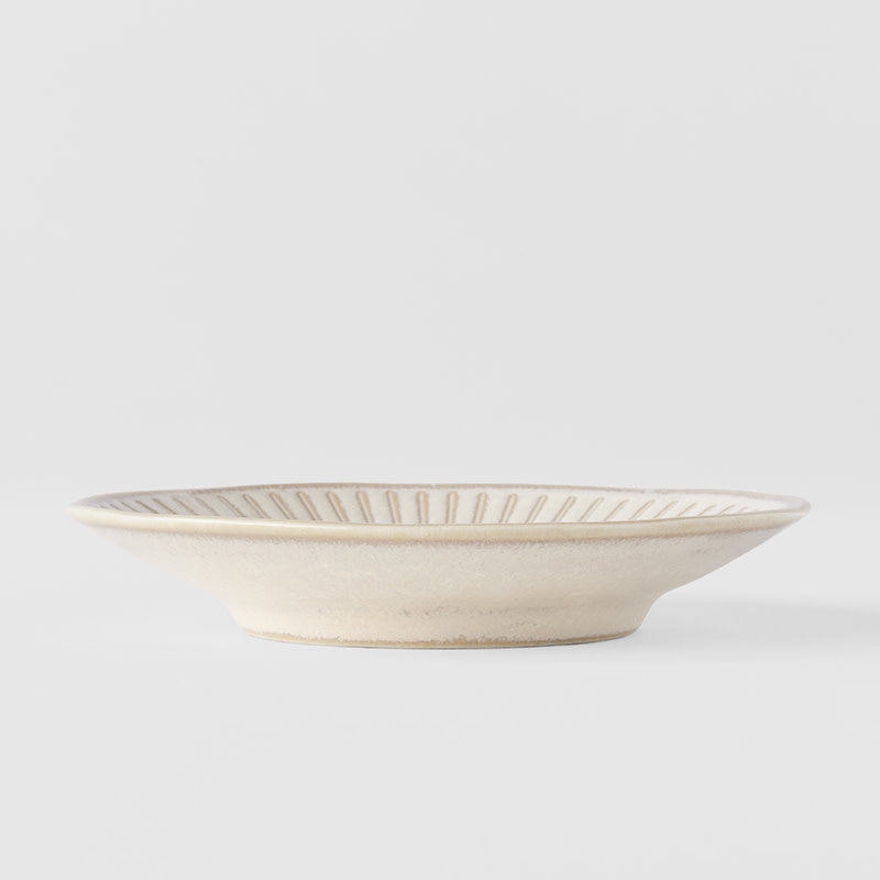 Premium Large Sauce Dish – Beige Ridged Alabaster Glaze 12cm, 40ml