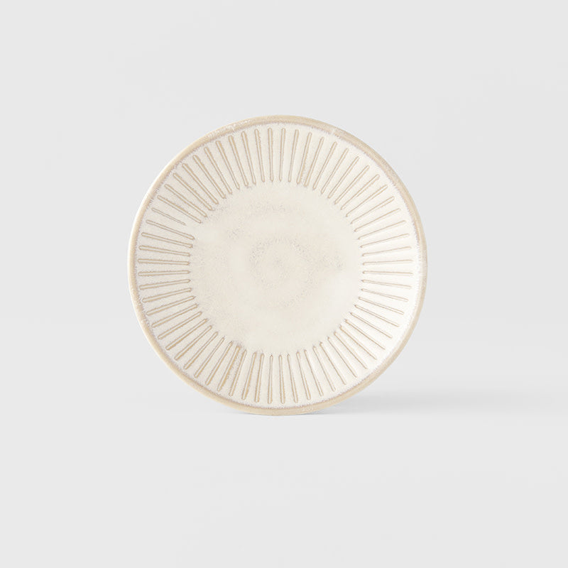 Premium Large Sauce Dish – Beige Ridged Alabaster Glaze 12cm, 40ml