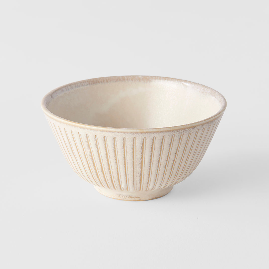 Premium Ceramic Rice Bowl – Cream Ridged Alabaster Glaze 12cm, 220ml