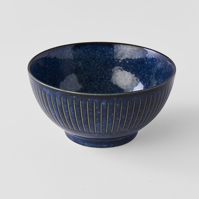 Premium Ridged Rice Bowl – Dark Blue Indigo Blue Glaze 13.3cm, 300ml