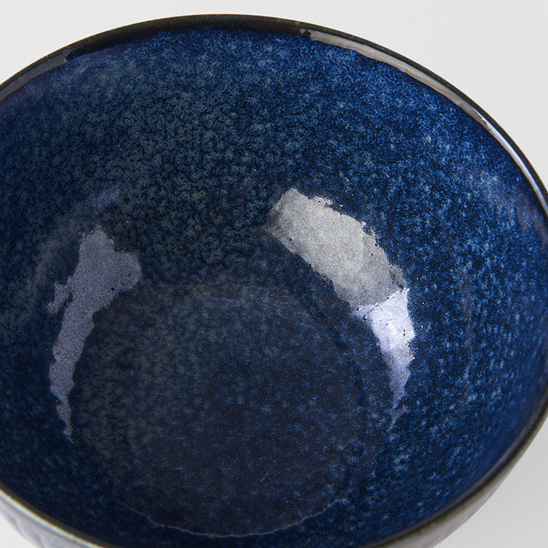 Premium Ridged Rice Bowl – Dark Blue Indigo Blue Glaze 13.3cm, 300ml