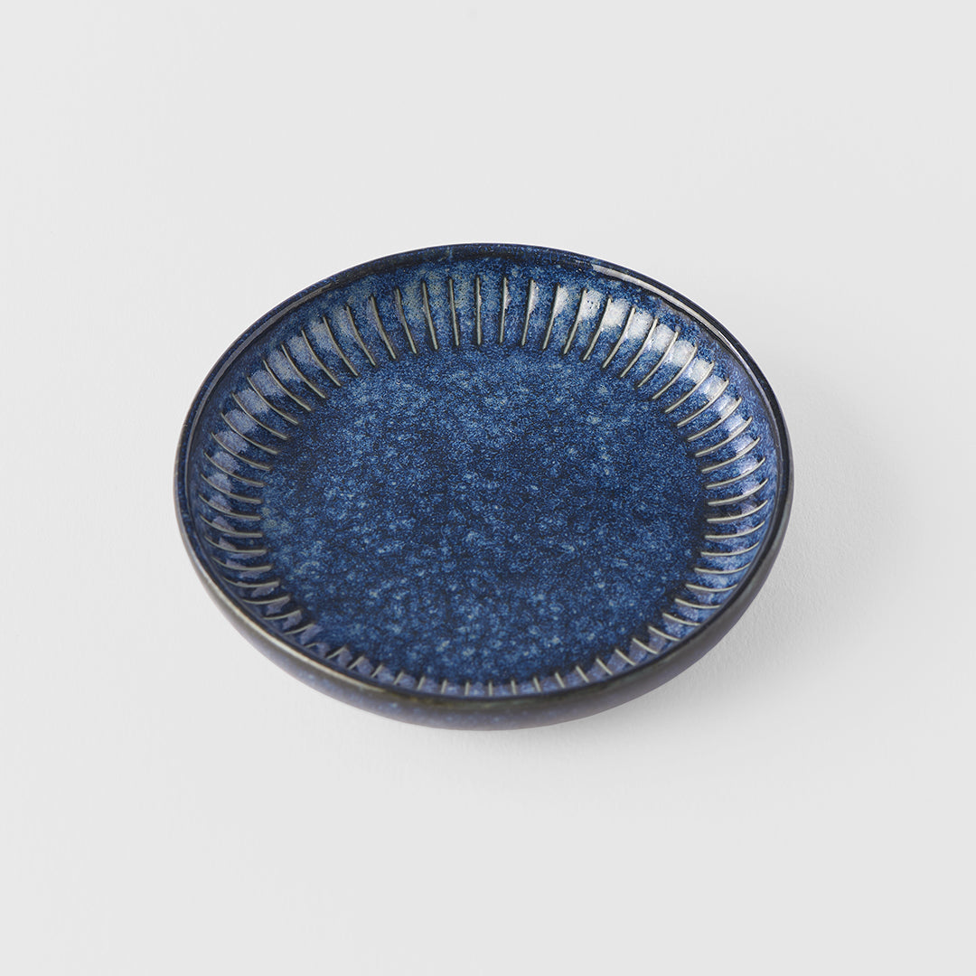 Premium 9cm Ridged Indigo Design Ceramic Sauce Dish 20ml Dishwasher Microwave Safe