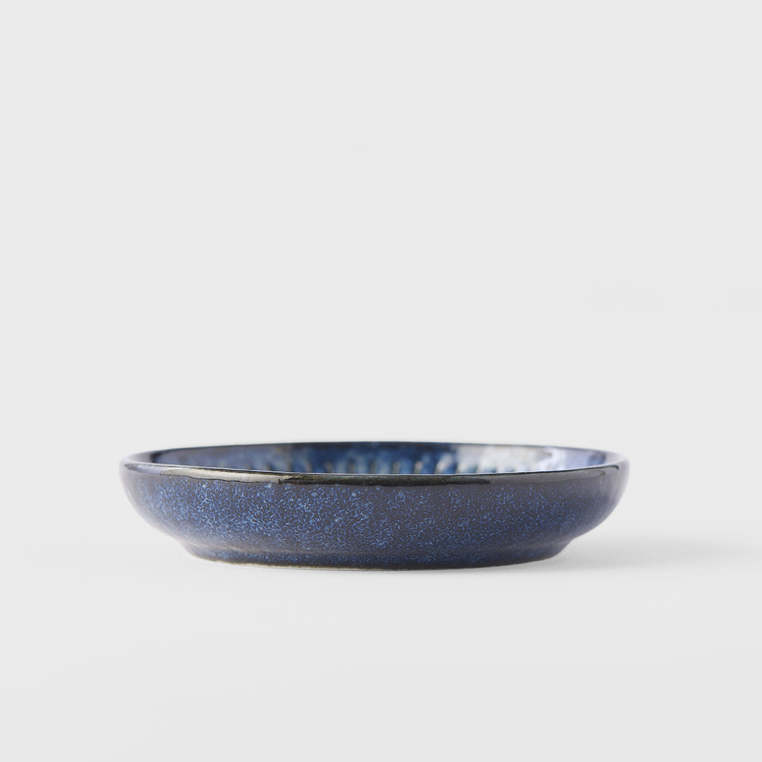 Premium 9cm Ridged Indigo Design Ceramic Sauce Dish 20ml Dishwasher Microwave Safe